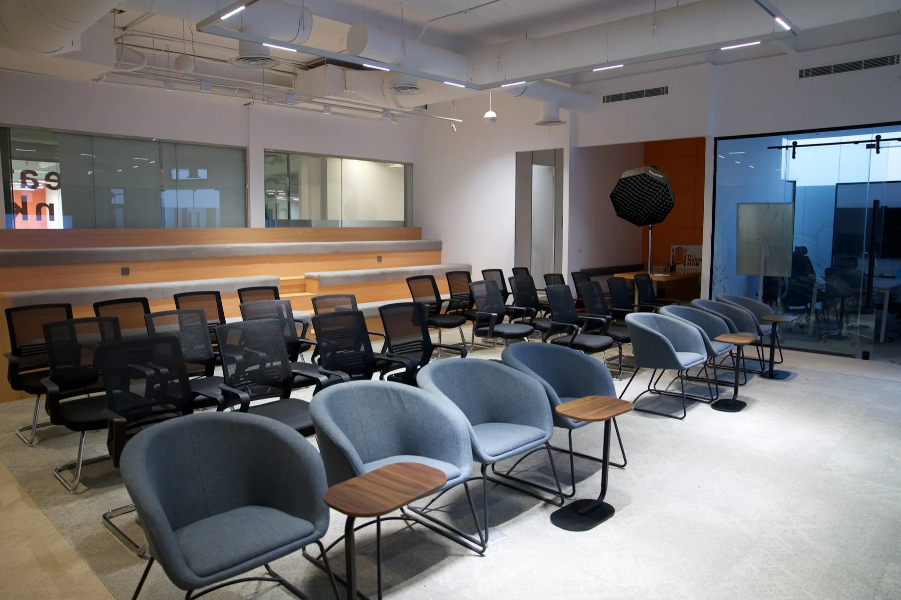 Tiered seating and lounge chairs